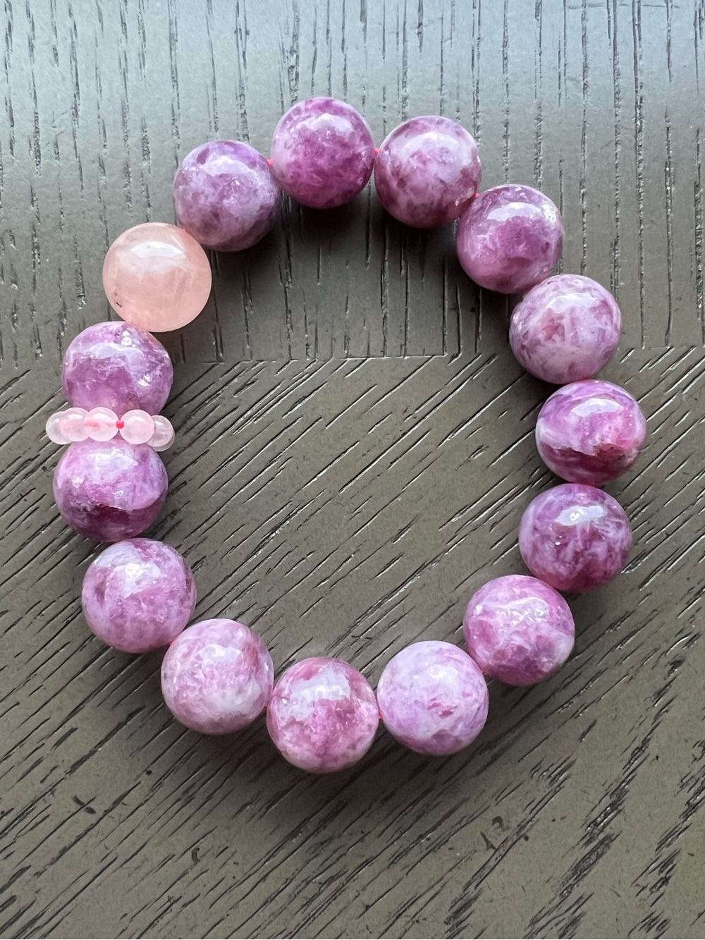 Purple emerald mica with rose quartz bracelet 15mm SIZE 7.25’